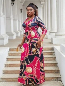 Chain Print Swing Plunging Neckline Maxi Dresses -Define Your Shop P 20231223152852129 446