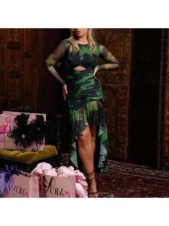 Ruched Cutout Bodycon Irregular Maxi Dress -Define Your Shop P 20231227115651672 493