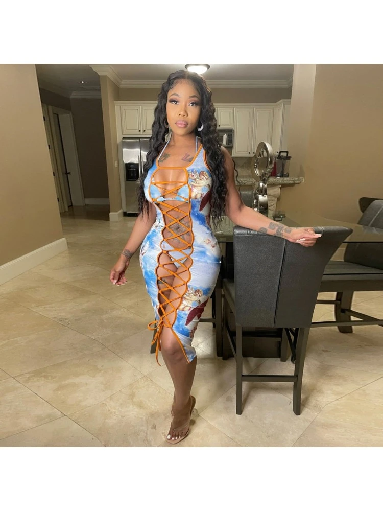 Tie-wrap Spaghetti Straps Bandage Sleeveless Dresses 3 Tie-wrap Spaghetti Straps Bandage Sleeveless Dresses