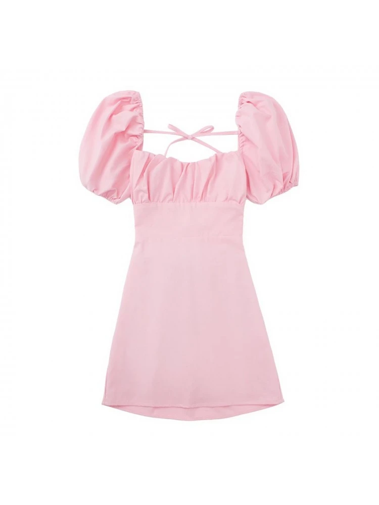 Tie-wrap Square Neck Fitted Short Sleeve Dresses 6 Tie-wrap Square Neck Fitted Short Sleeve Dresses - Image 4