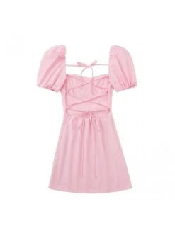 Tie-wrap Square Neck Fitted Short Sleeve Dresses 11 Tie-wrap Square Neck Fitted Short Sleeve Dresses -Define Your Shop P 20231228163217982 773