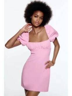 Define Your Shop 16 Tie-wrap Square Neck Fitted Short Sleeve Dresses