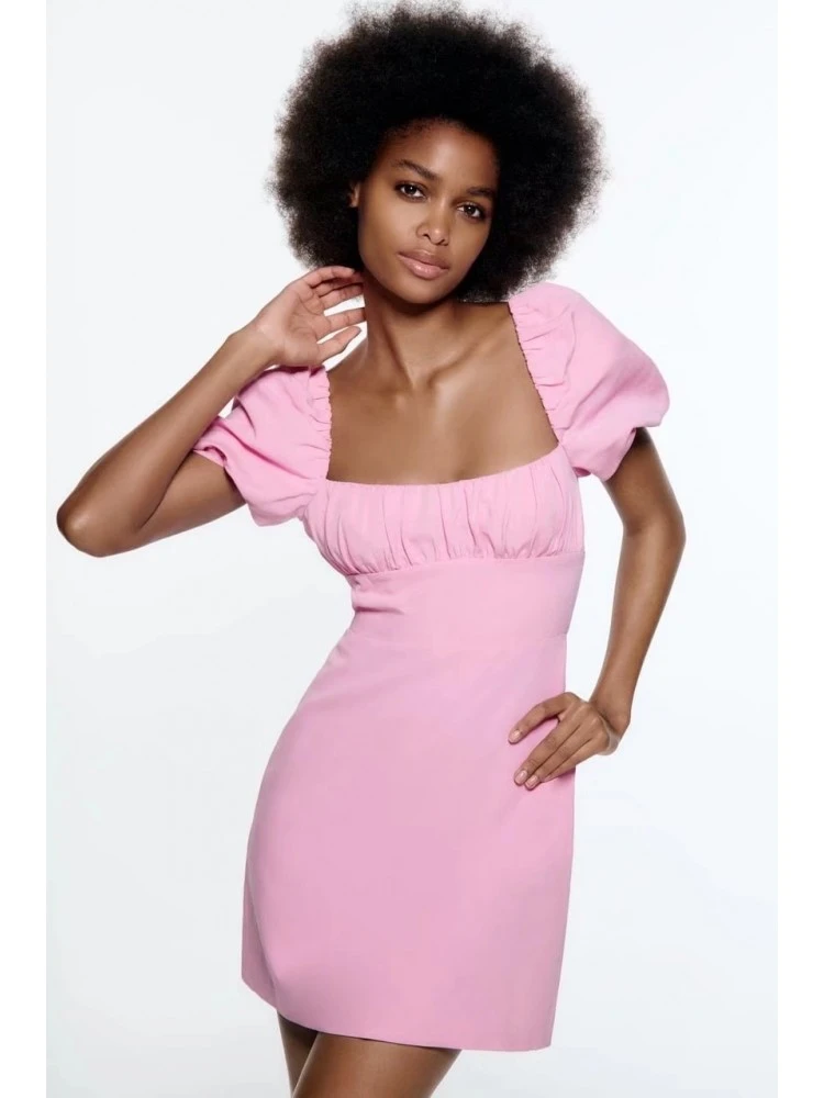 Tie-wrap Square Neck Fitted Short Sleeve Dresses 3 Tie-wrap Square Neck Fitted Short Sleeve Dresses