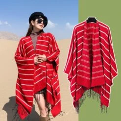 Striped Fringe Goddess-like Shawl