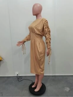Ruched Lace Up Long Sleeve Midi Dress -Define Your Shop P 20240105211709380 595