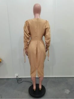 Ruched Lace Up Long Sleeve Midi Dress -Define Your Shop P 20240105211712125 403