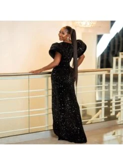 Sequin Puff Sleeve Split Hem Mermaid Dresses -Define Your Shop P 20240109145706402 549