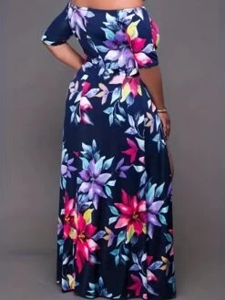 Flower Boat Neck Loose Plus Size Long Sleeve Dresses -Define Your Shop P 20240117132945413 813