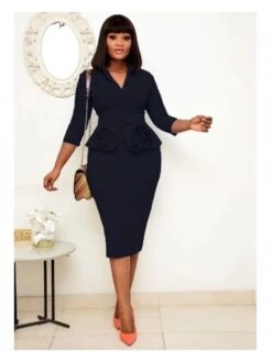 Solid Color High Rise Fitted Mid Dress -Define Your Shop P 20240117174340960 577