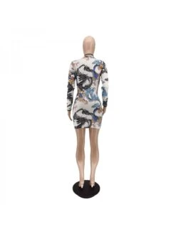 Dragon Printed Fitted Long Sleeve Cheongsam Dress -Define Your Shop P 20240201140003725 317