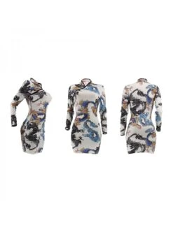 Dragon Printed Fitted Long Sleeve Cheongsam Dress -Define Your Shop P 20240201140004325 675