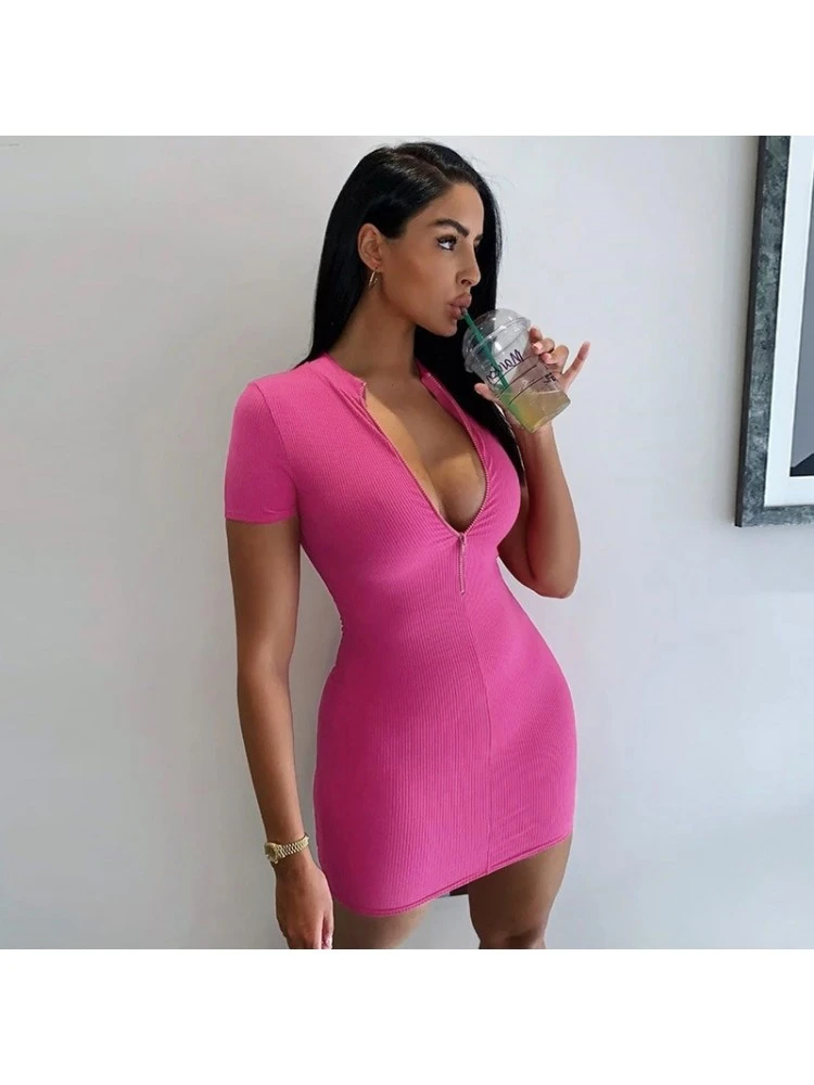 Patchwork Rib Zipper Short Sleeve Dress 4 Patchwork Rib Zipper Short Sleeve Dress - Image 2