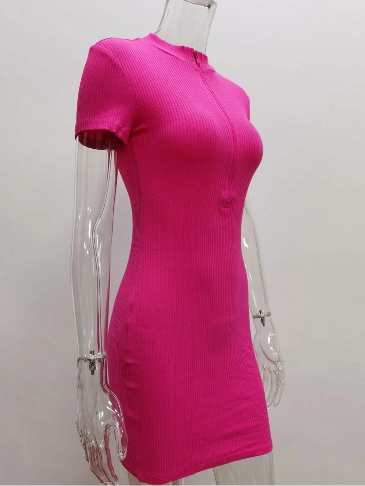 Patchwork Rib Zipper Short Sleeve Dress 6 Patchwork Rib Zipper Short Sleeve Dress - Image 4