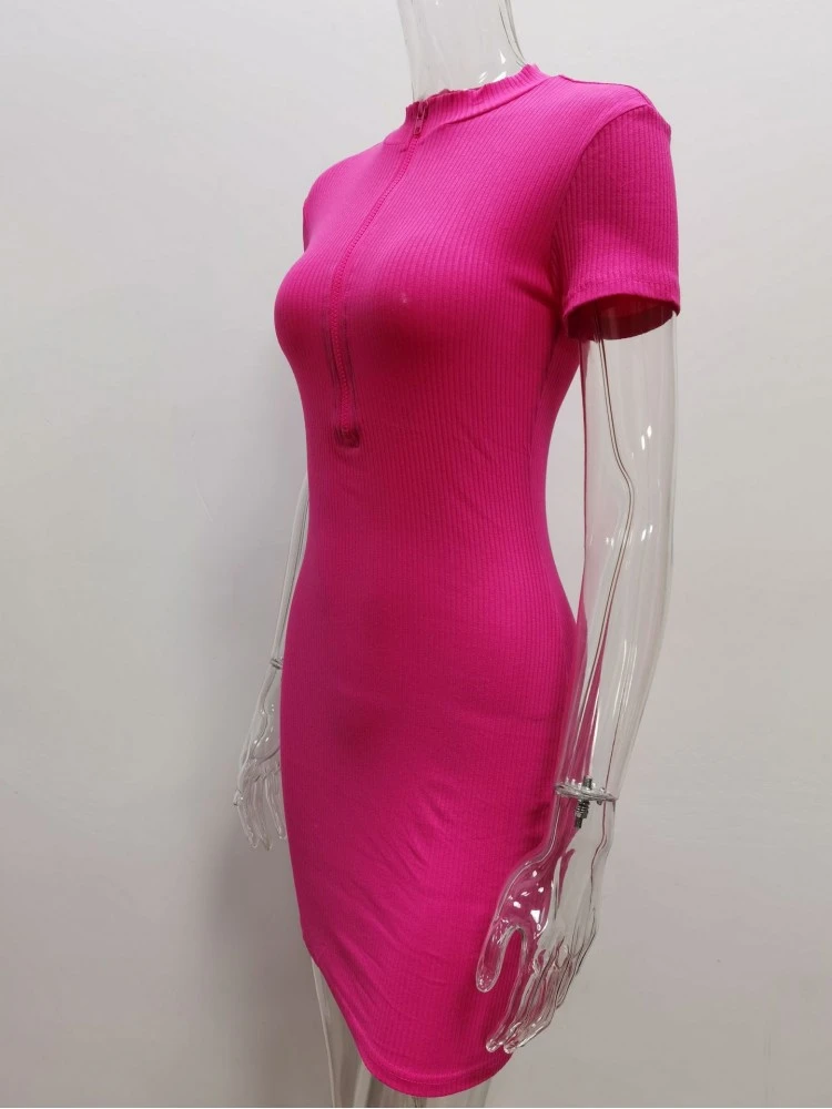 Patchwork Rib Zipper Short Sleeve Dress 7 Patchwork Rib Zipper Short Sleeve Dress - Image 5