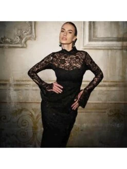 Lace Panel Mid-rise Long Sleeves Maxi Dresses -Define Your Shop P 20240226163013105 397