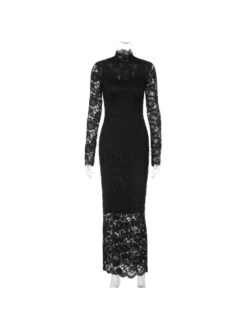 Lace Panel Mid-rise Long Sleeves Maxi Dresses -Define Your Shop P 20240226163014358 412