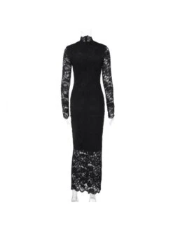 Lace Panel Mid-rise Long Sleeves Maxi Dresses -Define Your Shop P 20240226163015471 511