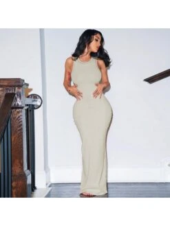 Solid Color Slim Sleeveless Maxi Dresses -Define Your Shop P 20240228115015414 133
