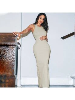 Solid Color Slim Sleeveless Maxi Dresses -Define Your Shop P 20240228115015909 328