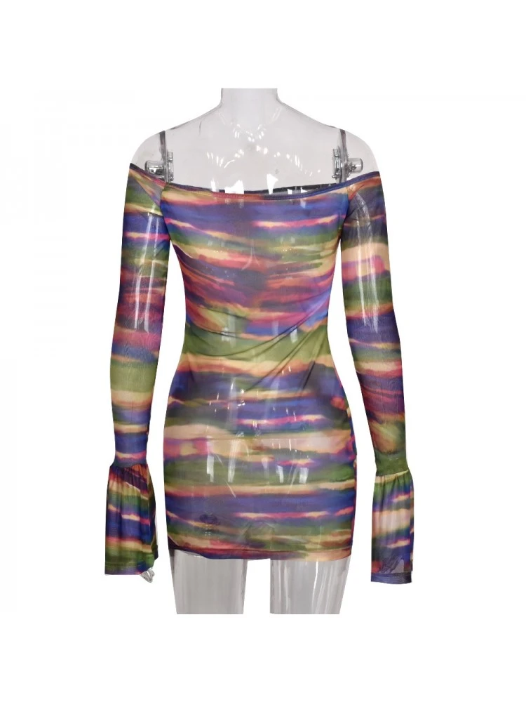 Geometric Pattern Gradient Color Office Lady Long Sleeves Dress 6 Geometric Pattern Gradient Color Office Lady Long Sleeves Dress - Image 5