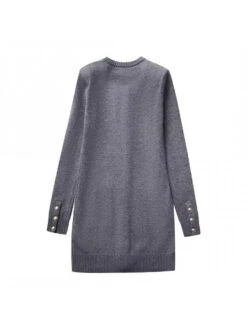 Patchwork Single Breasted Long Sleeves Knitting Dress -Define Your Shop P 20240305153503668 790