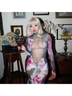 See Through Cutout Bodycon Long Sleeves Maxi Dress -Define Your Shop P 20240306082504163 300