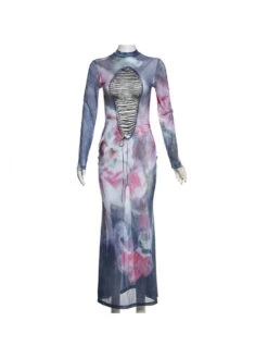 See Through Cutout Bodycon Long Sleeves Maxi Dress -Define Your Shop P 20240306082504810 612