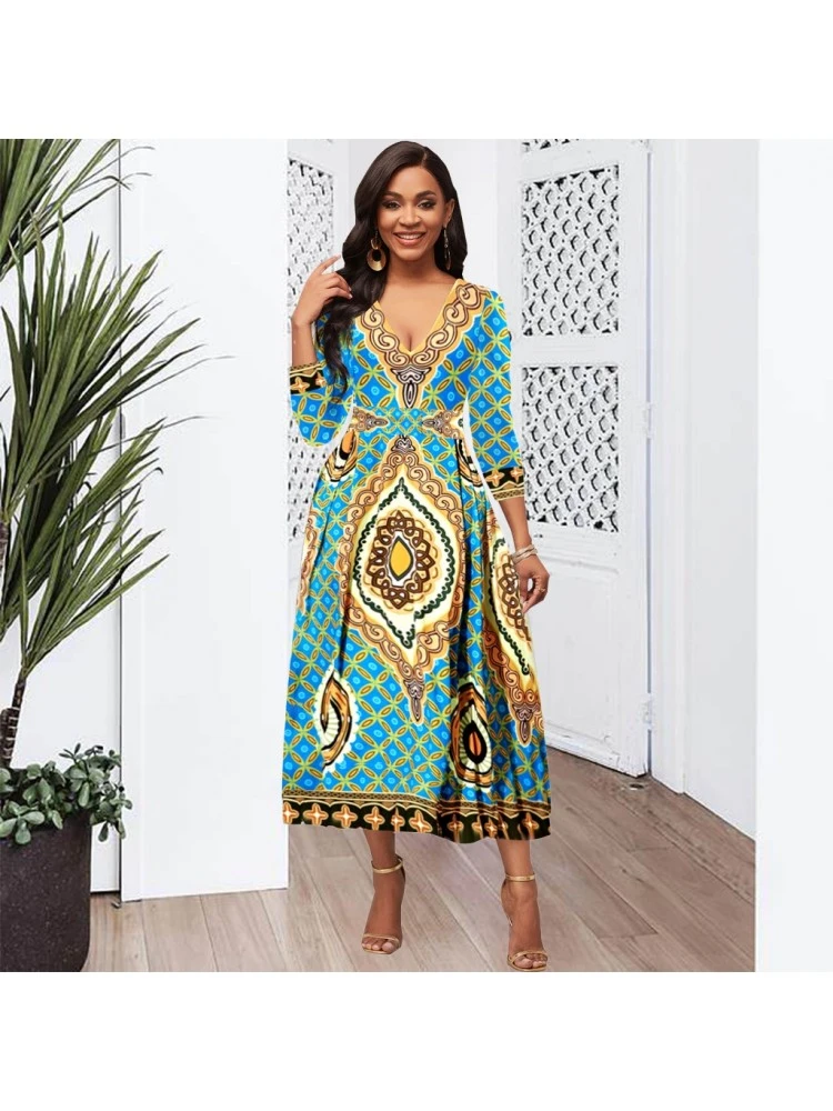 Printed V Neck Mid-rise Midi Dress 3 Printed V Neck Mid-rise Midi Dress