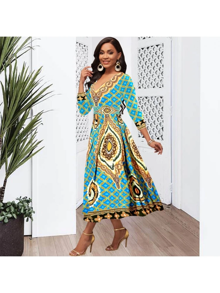 Printed V Neck Mid-rise Midi Dress 4 Printed V Neck Mid-rise Midi Dress - Image 2