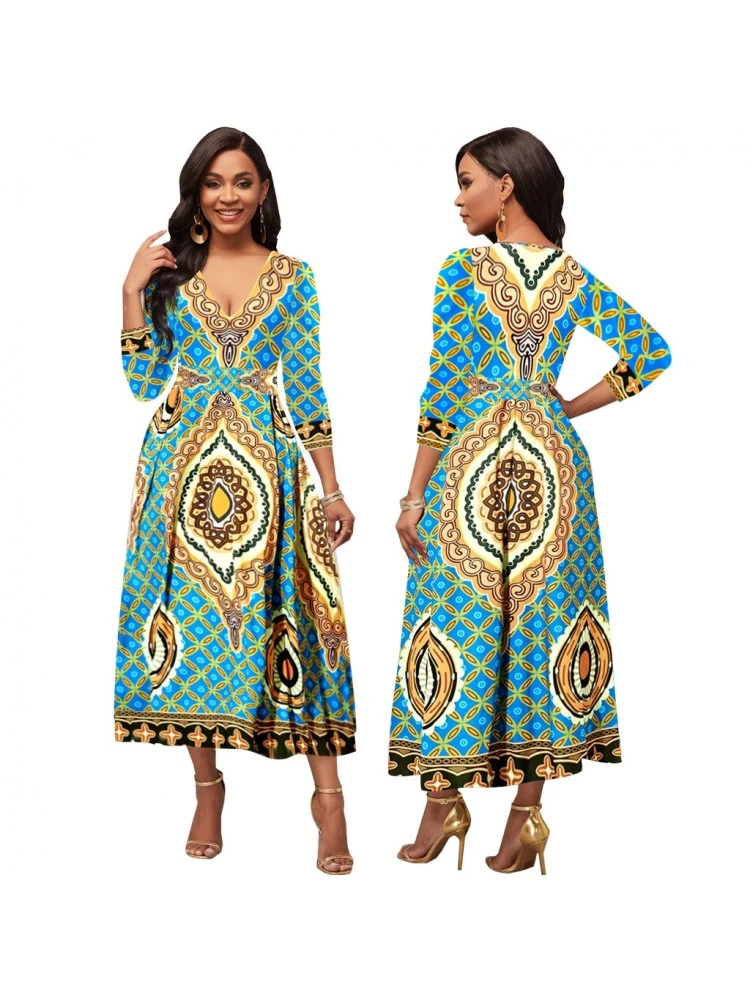 Printed V Neck Mid-rise Midi Dress 9 Printed V Neck Mid-rise Midi Dress - Image 7