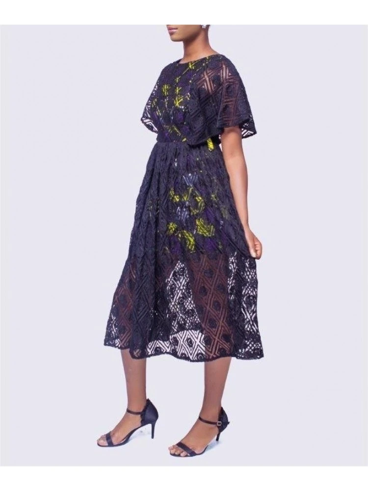 Geometric Pattern Lace Mid-rise Short Sleeve Dress 4 Geometric Pattern Lace Mid-rise Short Sleeve Dress - Image 2