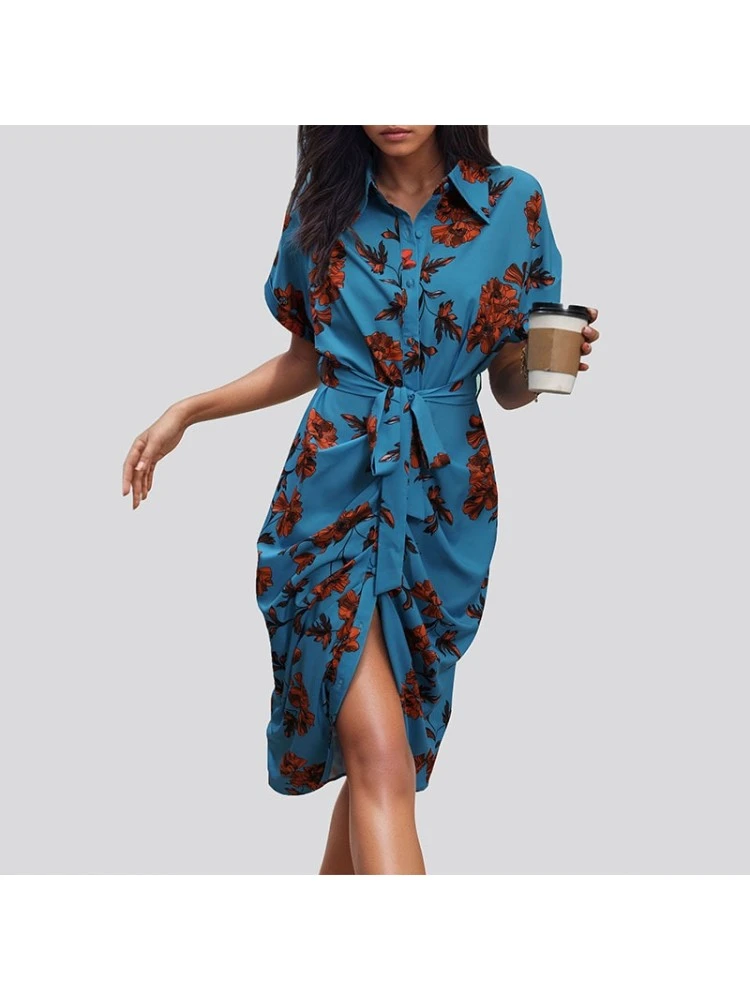 Print High Rise Fitted Short Sleeve Dress 4 Print High Rise Fitted Short Sleeve Dress - Image 2