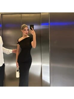 Inclined Shoulder Short Sleeve Maxi Dress -Define Your Shop P 20240320111002737 544