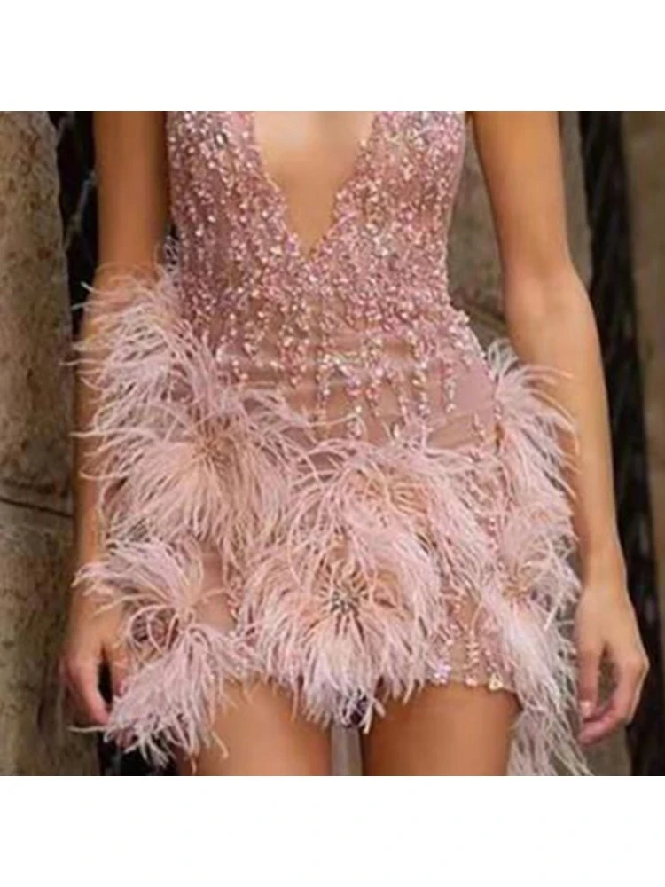 Feather Plunging Neckline Lace Sleeveless Dresses 3 Feather Plunging Neckline Lace Sleeveless Dresses - Image 2