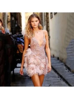 Feather Plunging Neckline Lace Sleeveless Dresses 15 Feather Plunging Neckline Lace Sleeveless Dresses -Define Your Shop P 20240320134004552 325