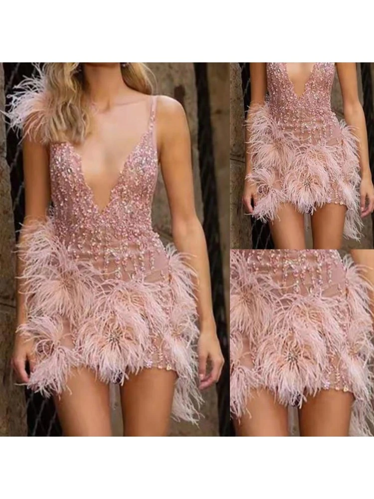Feather Plunging Neckline Lace Sleeveless Dresses 8 Feather Plunging Neckline Lace Sleeveless Dresses - Image 7