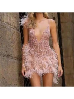 Feather Plunging Neckline Lace Sleeveless Dresses 18 Feather Plunging Neckline Lace Sleeveless Dresses -Define Your Shop P 20240320134006549 480