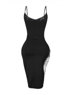 Patchwork Split Hem Lace Spaghetti Straps Dresses -Define Your Shop P 20240321155519350 229