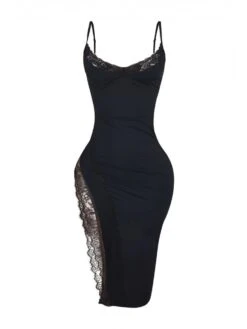 Patchwork Split Hem Lace Spaghetti Straps Dresses -Define Your Shop P 20240321155520182 628