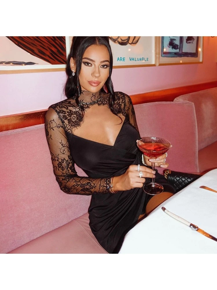 Patchwork Lace High Rise Long Sleeves Dress 3 Patchwork Lace High Rise Long Sleeves Dress