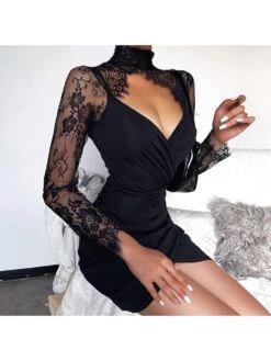 Patchwork Lace High Rise Long Sleeves Dress 25 Patchwork Lace High Rise Long Sleeves Dress -Define Your Shop P 20240321163005555 447