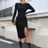 Solid Color Crew Neck Skinny Long Sleeves Dress 1 Solid Color Crew Neck Skinny Long Sleeves Dress -Define Your Shop P 20240322145502032 853