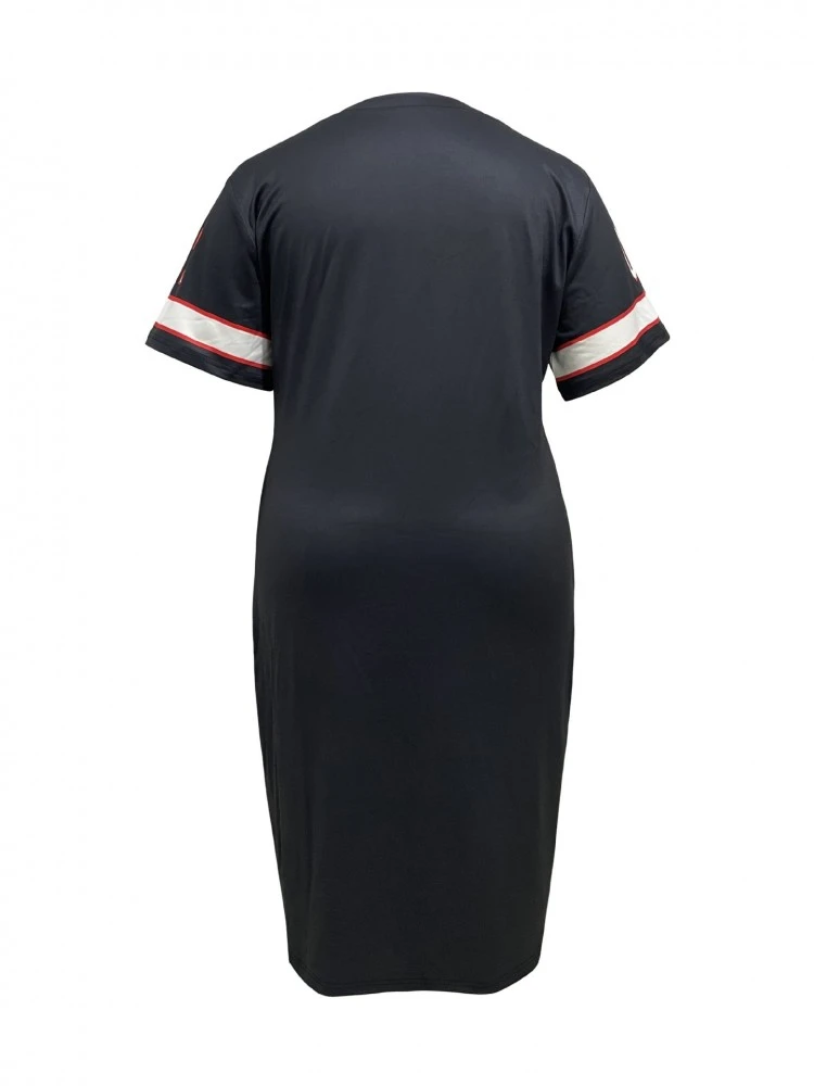 Letter Print V Neck Short Sleeve Dress 3 Letter Print V Neck Short Sleeve Dress