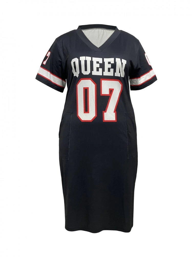 Letter Print V Neck Short Sleeve Dress 6 Letter Print V Neck Short Sleeve Dress - Image 4