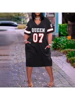 Letter Print V Neck Short Sleeve Dress 14 Letter Print V Neck Short Sleeve Dress -Define Your Shop P 20240325101014014 503