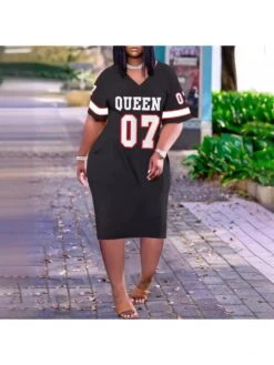 Letter Print V Neck Short Sleeve Dress 15 Letter Print V Neck Short Sleeve Dress -Define Your Shop P 20240325101014629 205