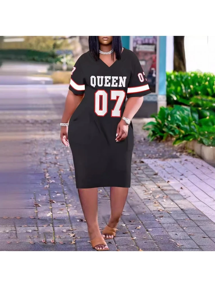 Letter Print V Neck Short Sleeve Dress 9 Letter Print V Neck Short Sleeve Dress - Image 7