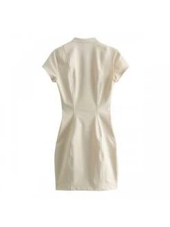 Patchwork Turtleneck Fitted Short Sleeve Dress -Define Your Shop P 20240325112057140 903