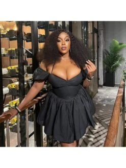 Halter Ruched Puff Sleeve Dress -Define Your Shop P 20240326143508081 573