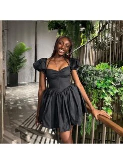 Halter Ruched Puff Sleeve Dress -Define Your Shop P 20240326143509294 225